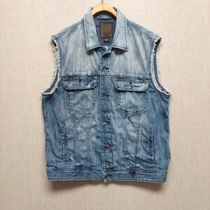 Guess Denim Vest Mens XL Frayed Raw Hem Grunge Streetwear 90s Skater Distressed